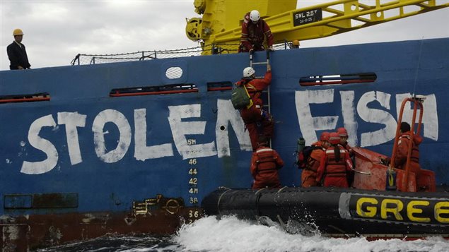 2006 Canary Islands  Greenpeace activists blocked a Chinese trawler full of fish caught in Guinean waters. They wanted Spanish authorities to confiscate the illicit cargo http://www.greenpeace.org/international/en/news/features/10-000-boxes-of-stolen110406/