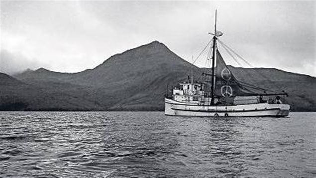 The Phyliss Cormack/Greenpeace in Alaskan waters. It would be turned back by the US Coast Guard before reaching its goal of Anchitka Island, but the media interest brought enough pressure that the US stopped its nuclear testing.