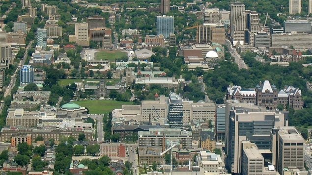 University of Toronto and research hospitals in downtown Toronto, veiwed from the CN Tower