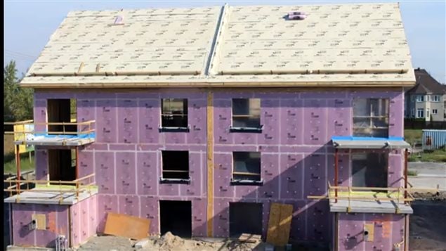 Recent image of the six-plex condo unit being built in Laval, north of montreal. Extra insulation and sealing can be seen on walls and roof.