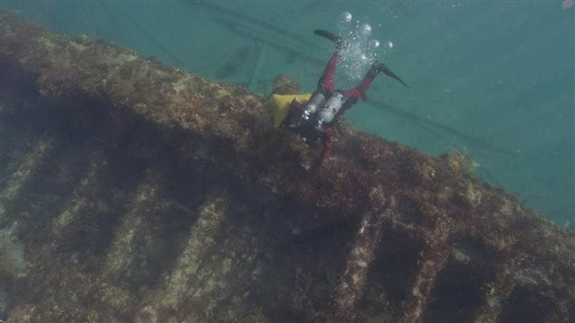 The tedious work of removing kelp and cleaning the 30-metre length ship is key to preparing the wreck for the archaeological research and will allow the Underwater Archaeology Team to see the structure and integrity of the ship as well as damage caused by ice. After 169 years under the cold frigid water of the Arctic, the ship’s strong internal wooden framework still showcases its robust construction. 