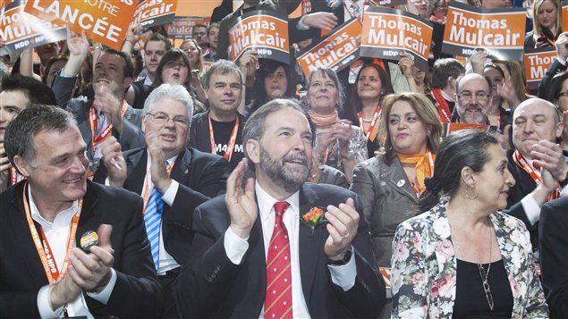 Thomas Mulcair durante la campaña para la elección del jefe del NPD, que él ganó.