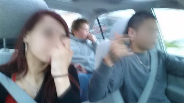 Lucille Lavoie received this selfie of three people inside her car after it was stolen in the western city of Winnipeg last week. 