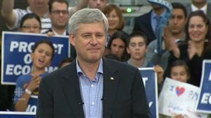 Prime Minister Stephen Harper speaking about the TPP deal.