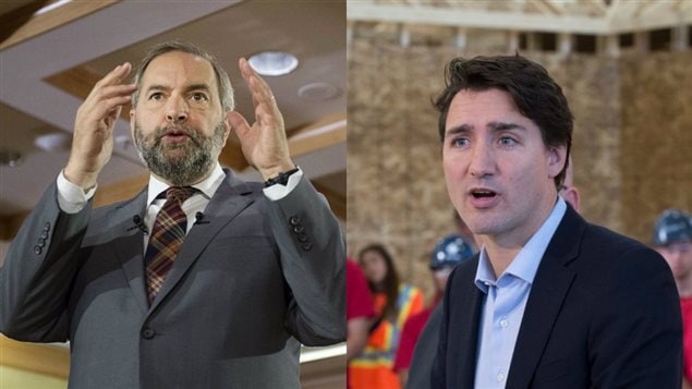 Thomas Mulcair et Justin Trudeau.