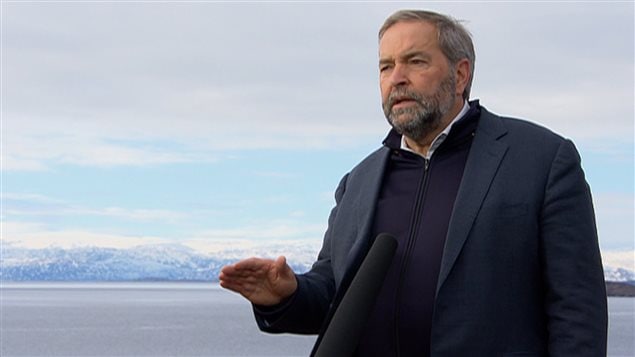 Le chef du Nouveau Parti démocratique, Thomas Mulcair, à Iqaluit, au Nunavut Photo : ICI Radio-Canada
