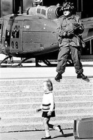 Canadian soldier standing guard in downtown Montreal on October 18, 1970 at the height of the 