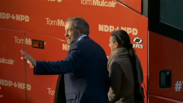 Thomas Mulcair, as he arrives for the final leaders debate, in French, in Montreal in early october.Though now in third place in recent polls with only a few days of campaining left, he insists he still expects a majority NDP government