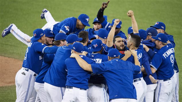 The Jays have won one series. There's still two to go. We see the boys in their uniforms of blue tops and white pants leaping all over each other on the pitcher's mound following Wednesday's win.