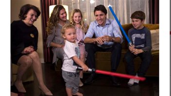 Justin Trudeau watched election results with his mother, wife and children.
