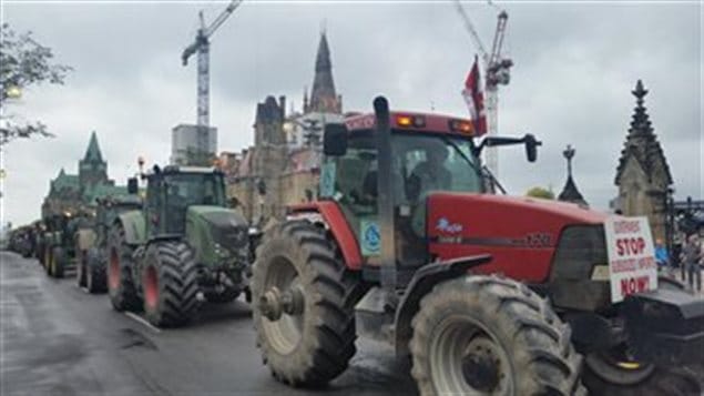 Sept.29, Ottawa: A huge convoy of tractors and other farm vehicles in front of Canada's Parliament buildings. It was part of a mass demonstration over concern of suspected provisions in the TPP that farmers felt would hurt their livelihood. Details of the TPP remain scarce although Jan Slomp, NFU President says leaked information suggests farmer's concerns were well-founded