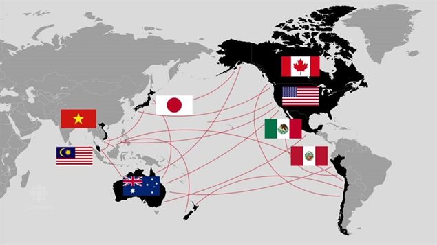 Map of member countries of the Trans-Pacific Partnership (TPP)