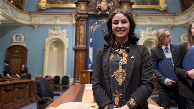 Maïtée Labrecque-Saganash lors d'un événement du Parlement jeunesse du Québec, à l'Assemblée nationale, en 2014 Maïtée Labrecque-Saganash lors d'un événement du Parlement jeunesse du Québec, à l'Assemblée nationale, en 2014