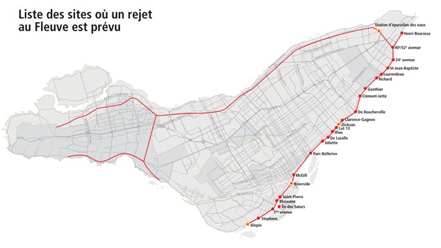 The city of Montreal released this map of wastewater release points.