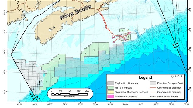 Carte des zones de forage en Nouvelle-Écosse. 