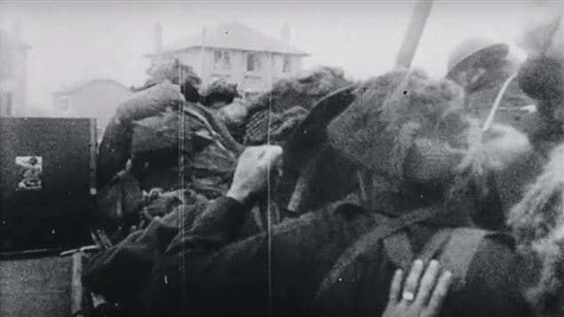 CFPU film of the D-Day landing taken under heavy fire. The Canadian film was the first shown of the landing and scooped all other Allied forces, as they did on several other occasions.