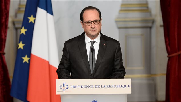  French President Francois Hollande speaks at the Elysee Palace in Paris, France, the day after a series of deadly attacks in the French capital, November 14, 2015. 