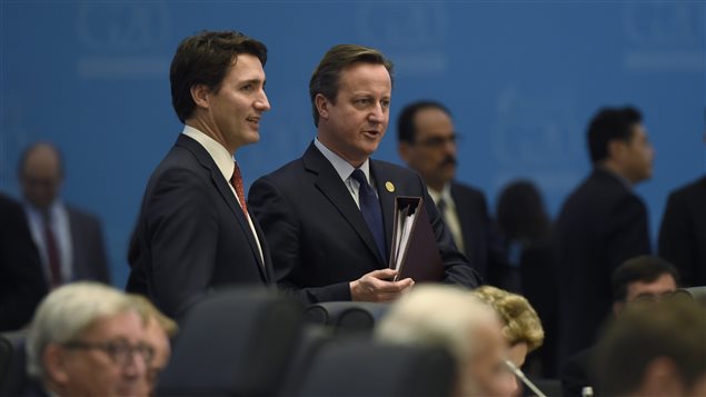 Le premier ministre canadien Justin Trudeau et son homologue britannique, David Cameron, au sommet du G20, en Turquie, le 15 novembre.