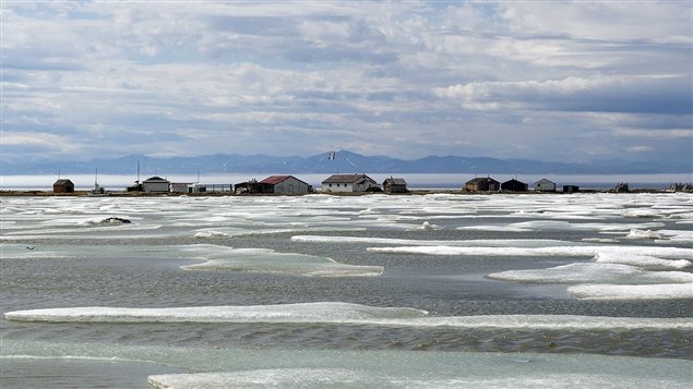 circa 2005: The former whaling community, RCMP, and Canadian Signals buildings on Herchel Island, now QiQikiqtaruk Territorial Park. This shows how low the land is and subect to rising seas from global warming
