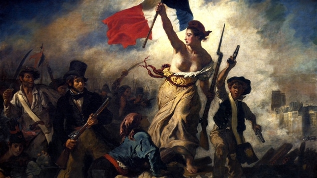 Portion du tableau <i>La liberté guidant le peuple</i> d'Eugène Delacroix (1830) Portion du tableau <i>La liberté guidant le peuple</i> d'Eugène Delacroix (1830)