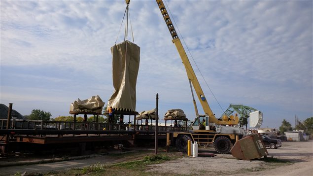 Air bag installation 2: Hydrostor prepares to install one of the air accumulators in Lake Ontario 