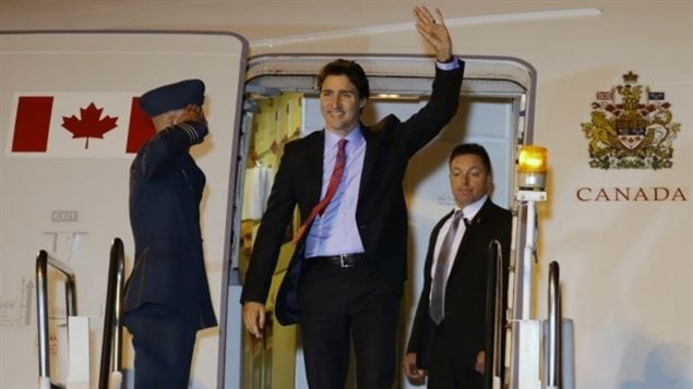 Justin Trudeau en el jet del Gobierno de Canadá