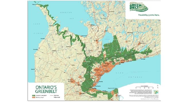 Ontario's greenbelt plan in southern Ontario around Toronto and suburbs