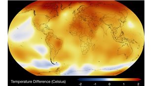 Image shows temerature anomolies for the year 2014-