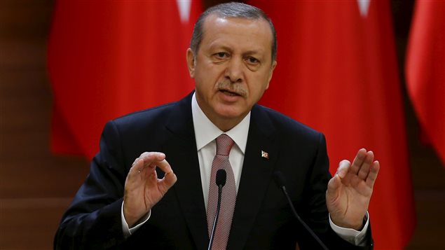 Turkish President Tayyip Erdogan makes a speech during his meeting with mukhtars at the Presidential Palace in Ankara, Turkey, November 26, 2015. Erdogan on Thursday dismissed as