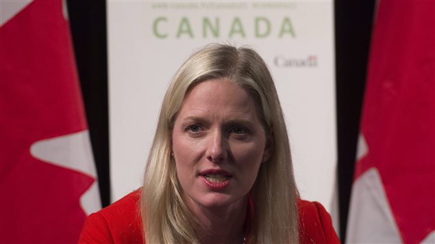  Canadian Minister of Environment and Climate Change Catherine McKenna speaks during a news conference, in Paris, France, on Sunday, Nov. 29, 2015.