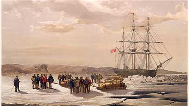 “Sledge-party leaving H.M.S. Investigator in Mercy Bay, under command of Lieutenant Gurney Cresswell. 15 April 1853.”