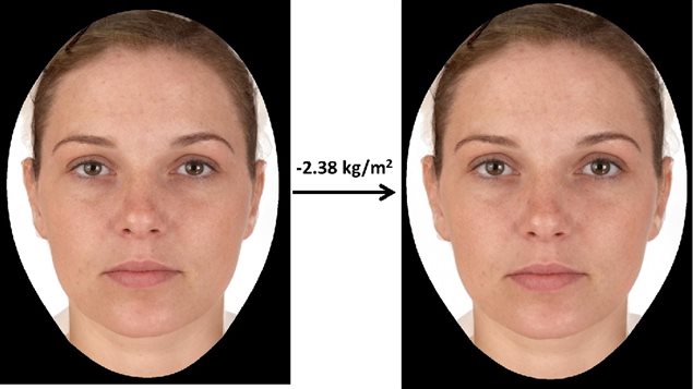 Computer generated face, before (L) and with a loss of approximately 4kg of body weight reflected in a slightly thinner face (R)