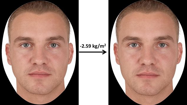 Another synthetically generated face (L) and then with a body weight loss of approximatly 6kg shown in a slightly thinner face (R)