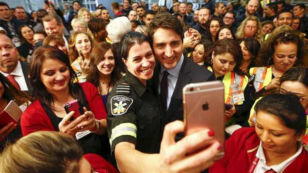 The Liberal candidate Justin Trudeau was famous for taking selfies with people and made extensive use of social media in the election campaign.