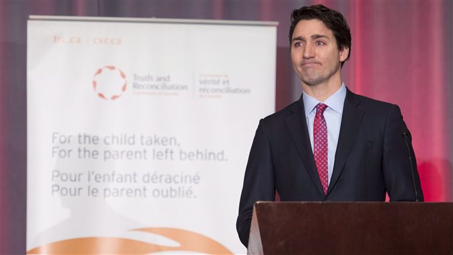  Prime MinisterJustin Trudeau speaks on behalf of the government as the final report of the Truth and Reconciliation commission is released, Tuesday December 15, 2015 in Ottawa.