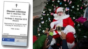 Aftenposten, a Norwegian newspaper had to apologize (left) earlier this month after accidentally publishing a notice that stated Father Christmas, or Santa Claus, was dead. Photo Credit: Aftenposten/Associated Press / Manuel Balce Ceneta