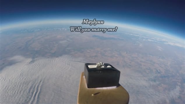  Still image from a Youtube video made by Shawn Wright to show his fiancée Maylynn Stephenson the trip her engagement ring made in a weather balloon.