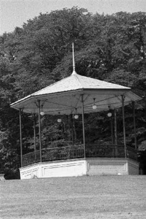 Another angle of the bandstand from 1945. Cost of restoration has now skyrocketed to over half a million dollars, and is far behind schedule
