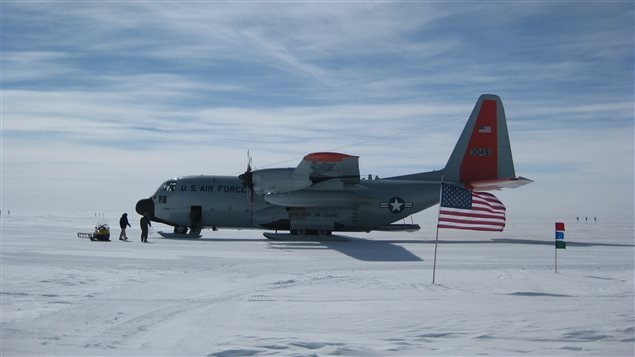 Special ski-equipped USAF C-130 tranported the research team and almost 6 tonnes of supplies, instruments and other equipment to the ice-sheet at -40C