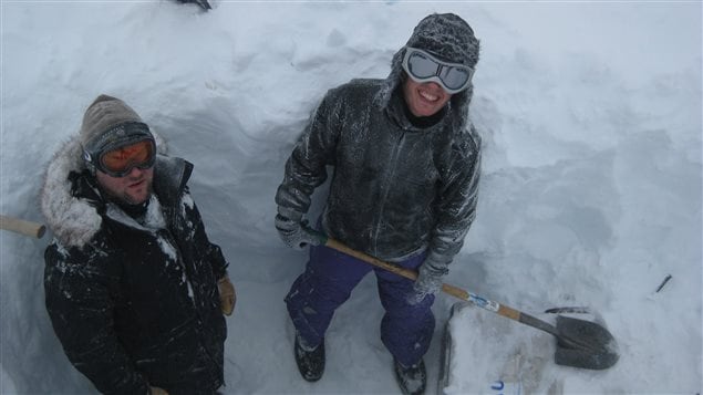  Additional project researchers digging into the firn, University of Colorado’s Mike MacFerrin on the left, and Mark Eijkelboom from the Institute for Marine and Atmospheric Research in Utrecht. 