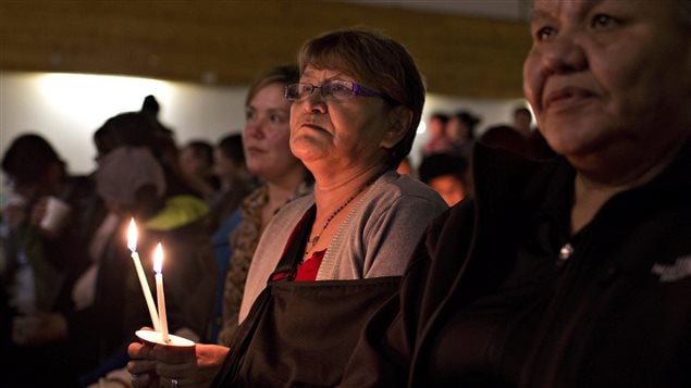  Members of the La Loche, Sask., community hold a prayer vigil on Sunday January 24, 2016. A Friday shooting left four people dead. 