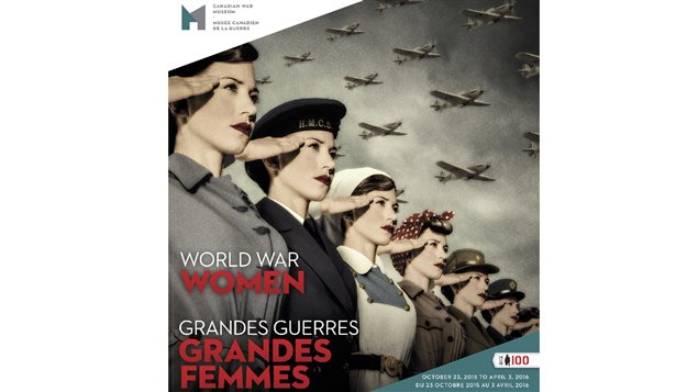 Canadian War Museum poster for their display about women serving during WWII, except most are giving the wrong salute.