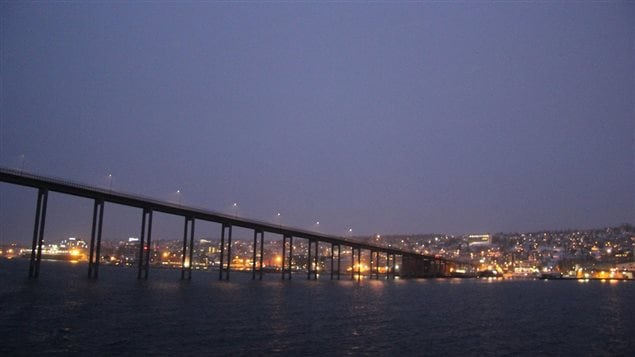 Evening photo of the bridge leading to Tromso Norway where the tenth Arctic Frontiers Conference is being held