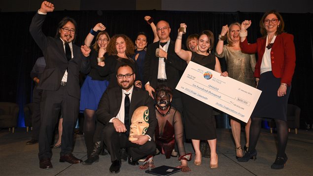  The Qaggig team celebrating its Arctic Inspiration Prize win worth $600,000.