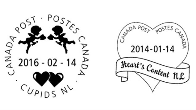 Examples of postmarks/ stamp cancellations from tow small communities in Newfoundland-Labrador: Cupids and Heart’s Content