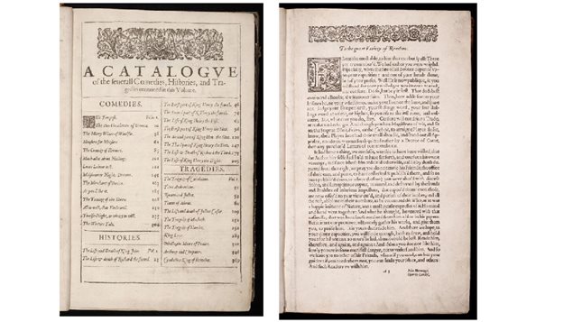 More examples of the interior of the very rare work, which is the first collection of Shakespeare’s plays and other works, and which is the first time such work is given special attention, leading to the realization of the importance of his work, and indeed to the collection and preservation of other theatrical works..