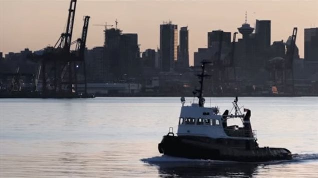 Video of a tugboat with a Canadian flag and Vancouver in the background is part of Marco Rubio’s campaign to run for president of the United States.