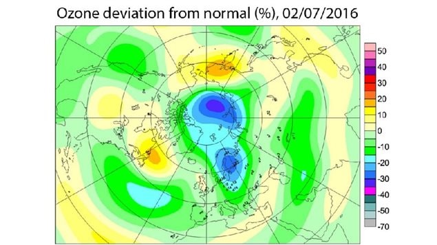 Cold weather and a strong Arctic vortex have allowed a huge ozone hole to develop.