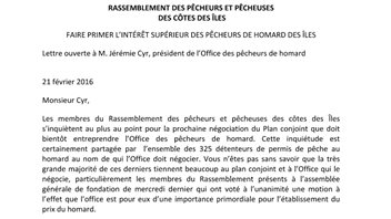 EXtrait de la lettre du Rassemblement des pêcheurs