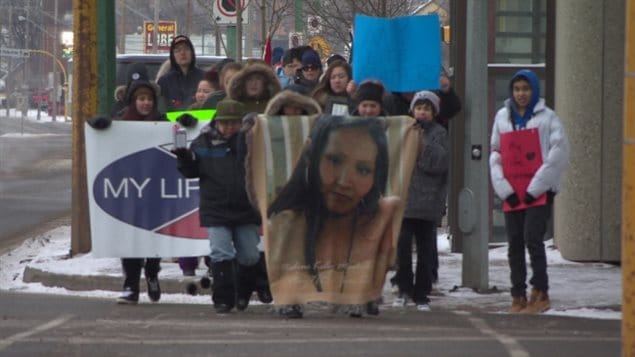 This vigil on Feb. 14, 2016 marked one year after the death of Nadine Machiskinic, found at the bottom of a hotel laundry chute. It was one of innumerable vigils about murdered and missing indigenous females.